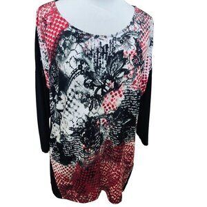 CHICO'S LADIES QUARTER SLEEVE BLACK SCOOP NECK TOP TEE TUNIC BLOUSE SHIRT EUC L